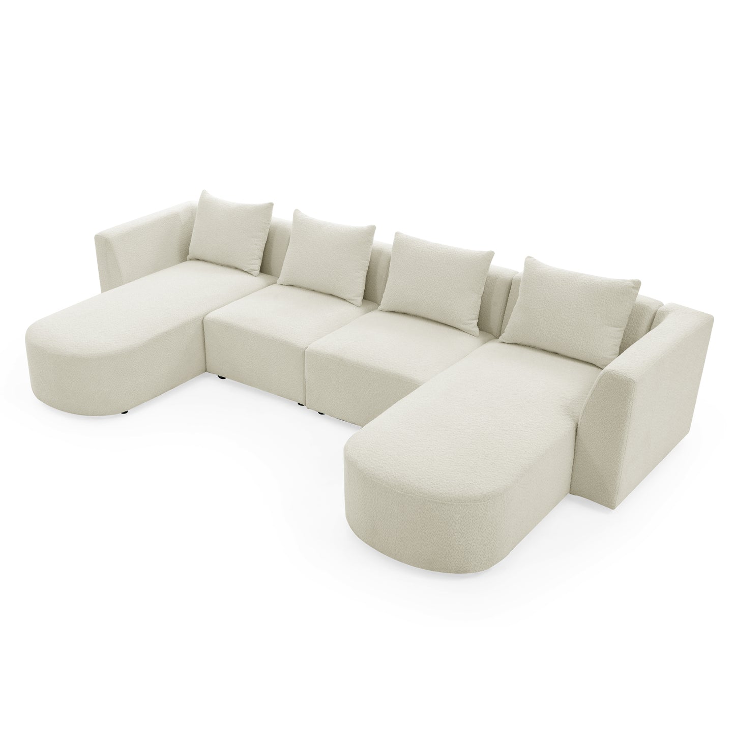 U Shape Sectional Sofa including Two Single Seats and Two Chaises, Modular Sofa, DIY Combination, Loop Yarn Fabric, Beige