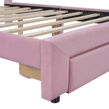 Full Size Storage Bed Velvet Upholstered Platform Bed with a Big Drawer - Pink(old sku:WF296850AAH)