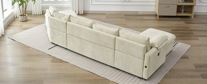 146.9" L-shaped Sofa Sectional Sofa Couch Pull-out Sofa Bed with a Movable Storage Ottoman, a Storage Chaise Lounge and Two USB Ports for Living Room, Beige