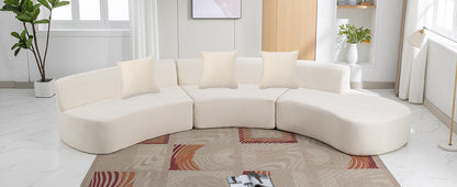 136.6" Stylish Curved sofa Sectional Sofa Chenille Fabric Sofa Couch with Three Throw Pillows for Living Room, Beige