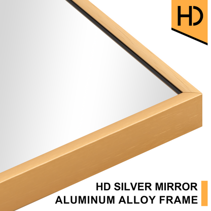 Aluminum alloy thin edged rectangular golden full-length mirror with stand 64 * 21 * 1 inch Bathroom Vanity Mirror for Bedroom Entryway, Living/Dressing Room