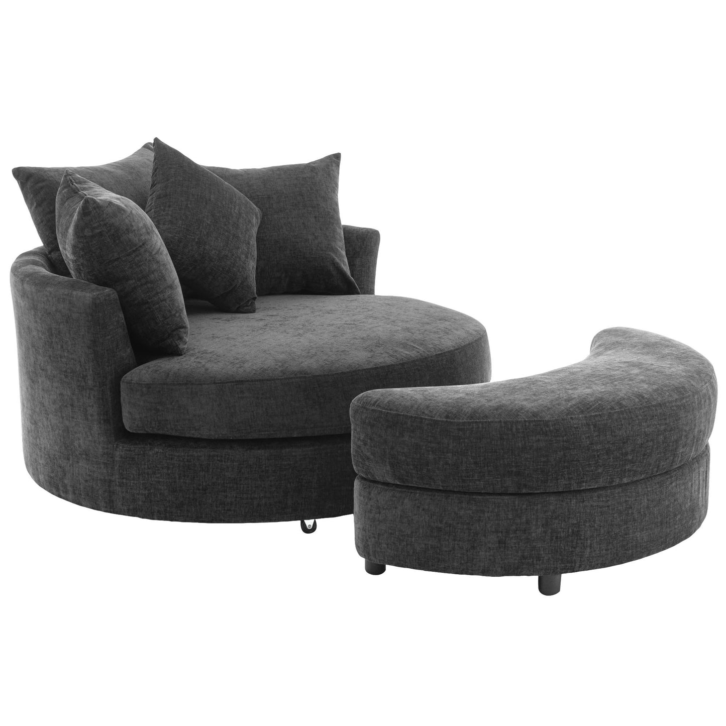 Orisfur. 360° Swivel Accent Barrel Chair with Storage Ottoman & 4 Pillows, Modern Chenille Leisure Chair Round Accent for Living Room, Gray