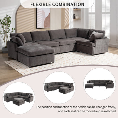 [ Video Provided]U_STYLE Upholstered Sectional Sofa with Removable Ottoman,U-Shape 6 Seat Sectional Couch,  for Living Room,,Apartment, Spacious Space