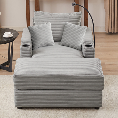 41.7" Modern Style Single Sofa Sofa Couch with Storage Space, A Movable Ottoman, Two USB Ports, Two Cup Holders, A Phone Holder for Living Room, Grey