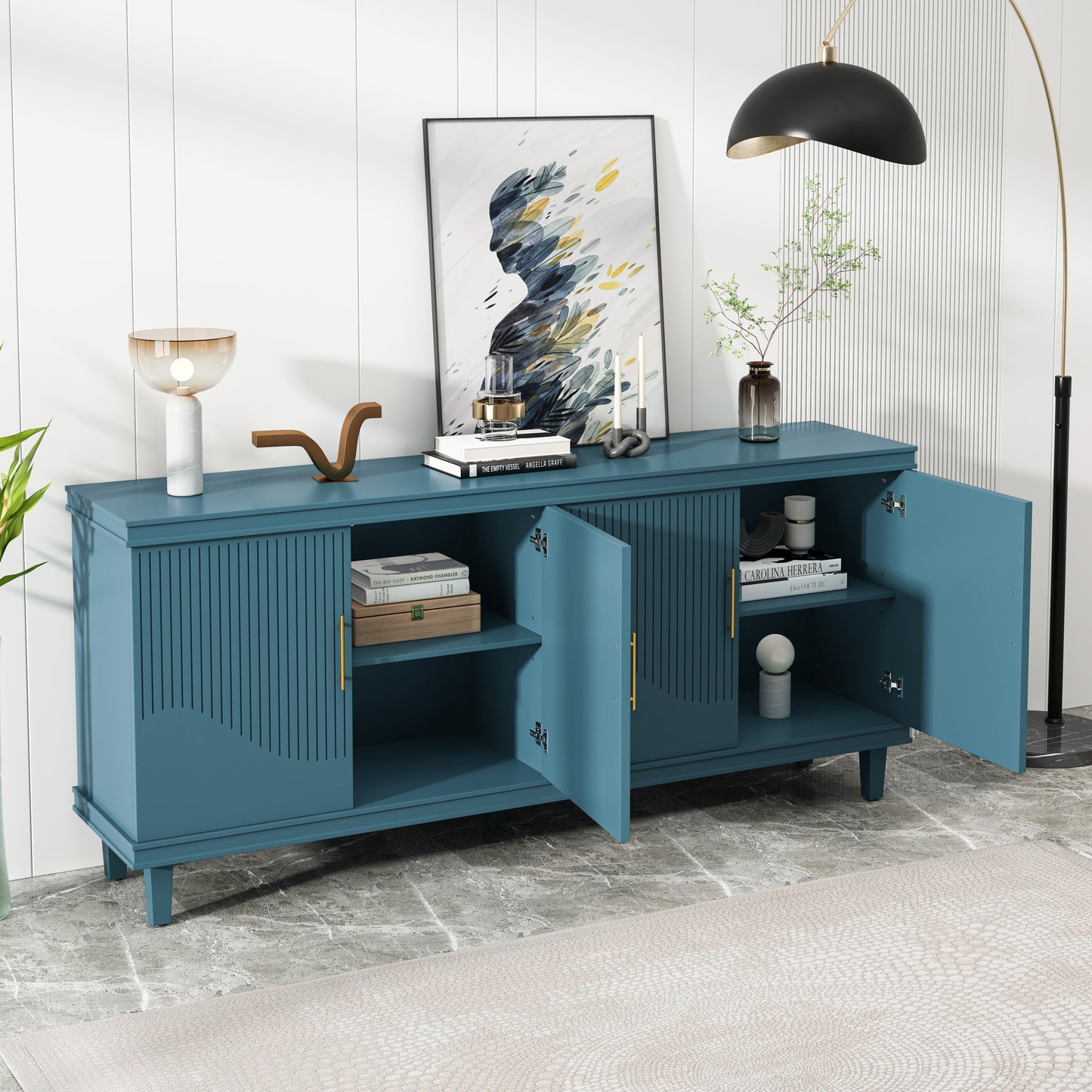 70.07''Large Size 4-Door Cabinet, Same as Living Room, Kitchen, Bedroom, Hallway ,Olive Green,Navy Blue,Peacock Blue