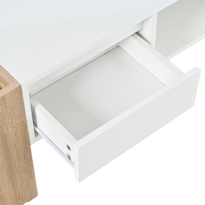 ON-TREND High Glossy Coffee Table with 2 Drawers, Practical Two Tone Center Table with Hidden Compartments, Rectangle Cocktail Table with Open Storage Shelf for Living Room, Bedroom, White, 41.3*23.6"