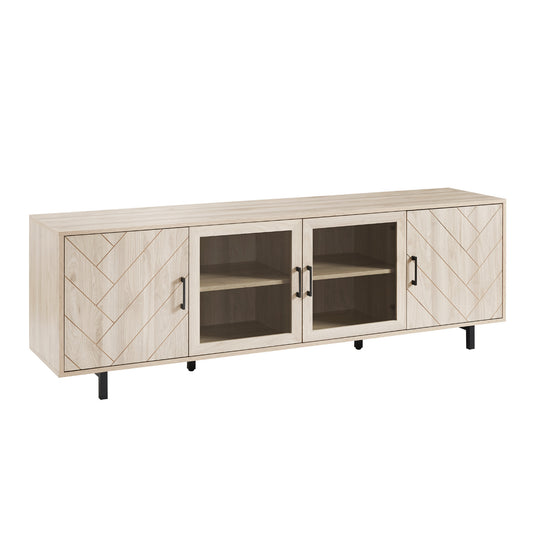 Modern Scandinavian 4-Door Herringbone 70" TV Stand for TVs up to 80" - Birch