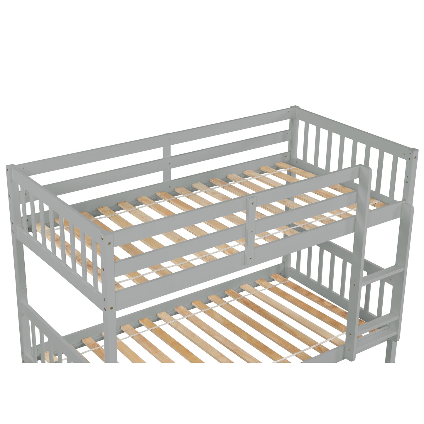 Twin Over Twin Bunk Beds with Trundle, Solid Wood Trundle Bed Frame with Safety Rail and Ladder, Kids/Teens Bedroom, Guest Room Furniture, Can Be converted into 2 Beds,Grey (Old Sku:W504S00027)