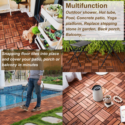 Acacia Wood Interlocking Deck Tiles Checker Pattern, 30 PCS  12" x 12" Square Acacia Hardwood Outdoor Flooring for Patio, Bancony, Pool Side,...