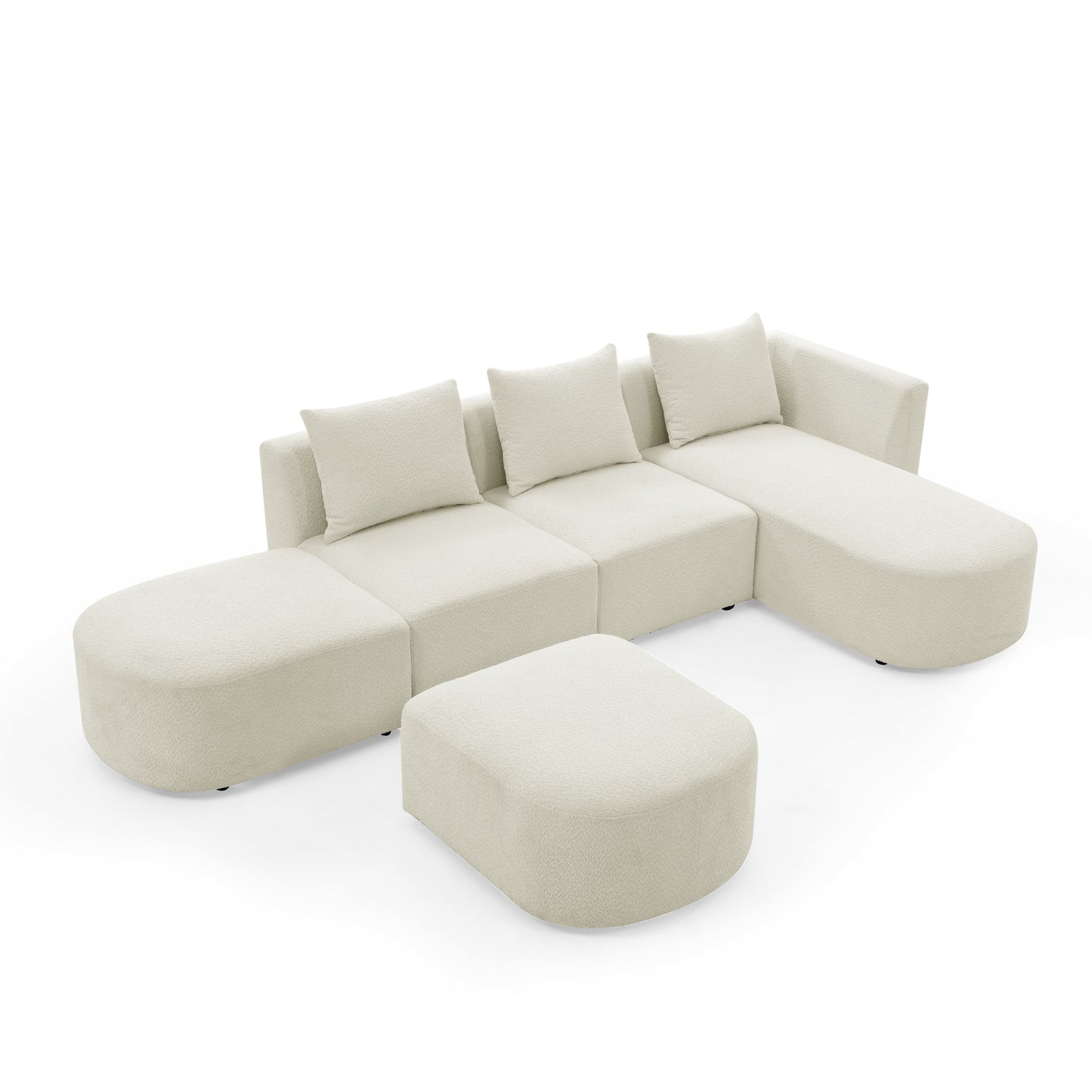 L Shape Sectional Sofa with Right Side Chaise and Ottoman, Modular Sofa, DIY Combination, Loop Yarn Fabric, Beige