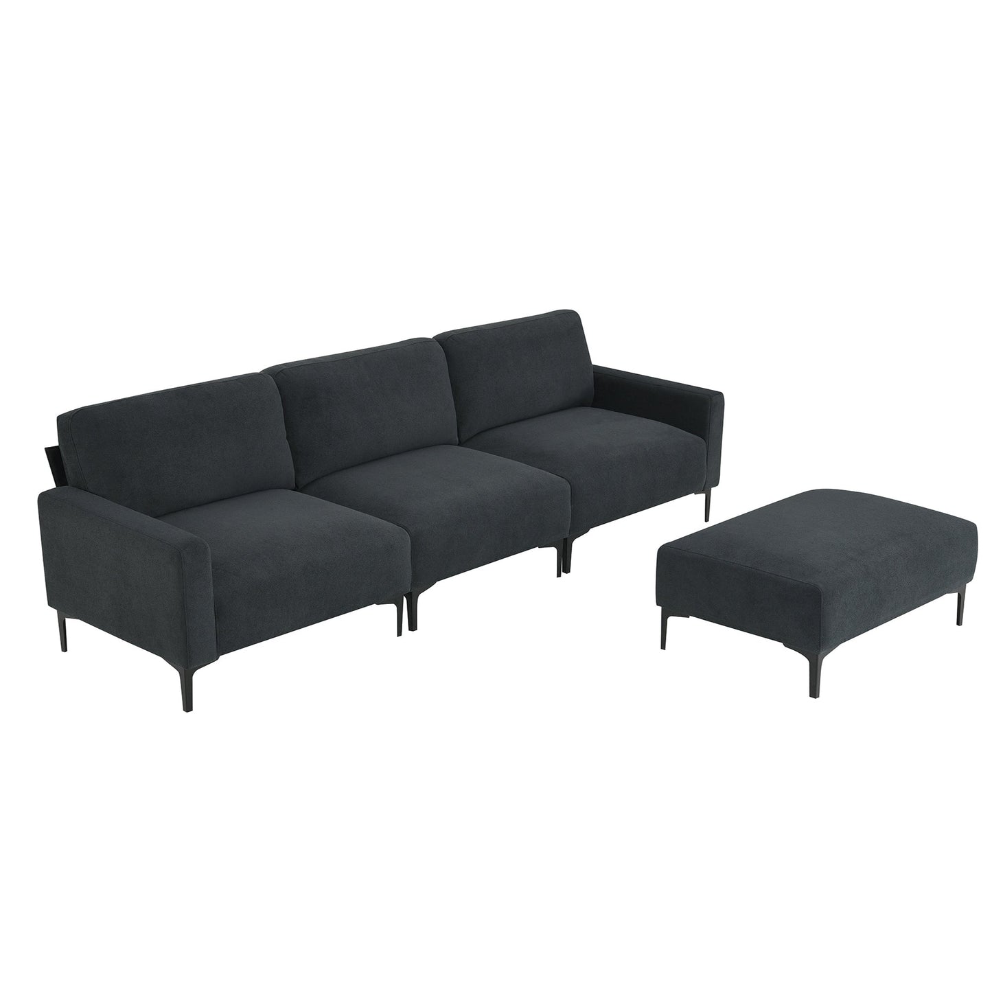 Modern Velvet L-Shaped Sectional Sofa, 4-Seater, Convertible Ottoman, Freely Combinable Sofa