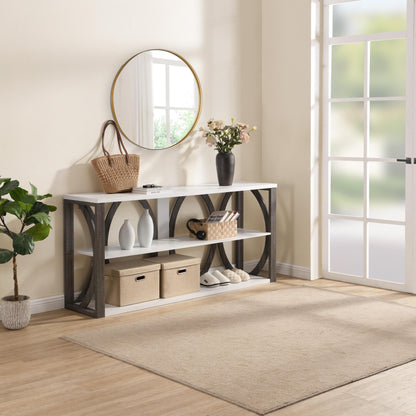 3-Tier Industrial Console Table, 70.87 inch, Narrow Entry Table Long Table with Storage for Entryway, Living Room, Foyer, Hallway,white.