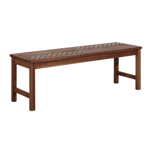 Modern Chevron-Top Solid Wood Patio Bench - Dark Brown