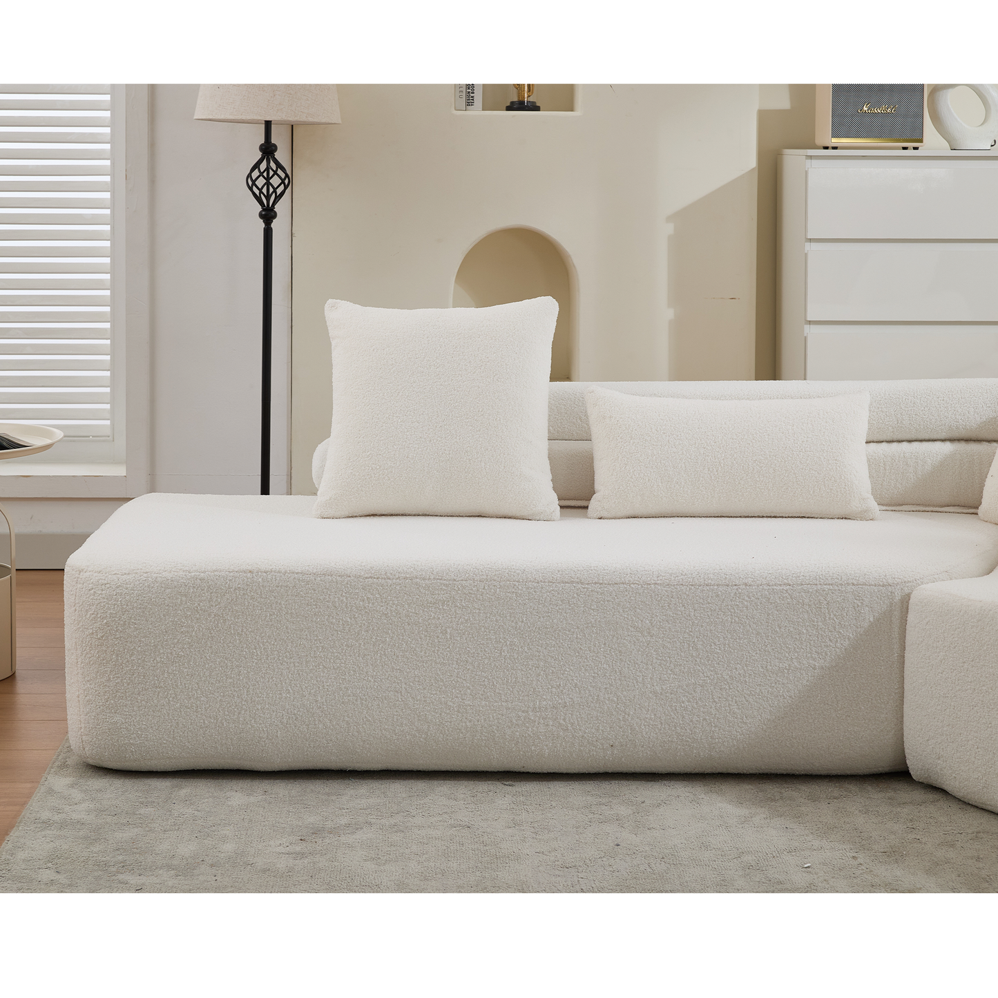 [NEW ARRIVED] [VIDEO PROVIDED] 128"Minimalist Cloud Sectional Couch ,Modern Couches ,4-Seater ,No Assembly,Two modular sofa,Boucle Teddy  Fabric, upholstered , anti-wrinkle fabric, Beige