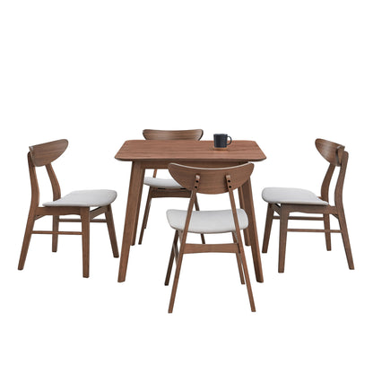 (1 Table with 4 Chairs)Wooden Dining Table Set, Modern Simple Design Square Kitchen Table and Fabric Upholstered Dining Chairs for Dining Room, Kitchen, Saving Space,WALNUT