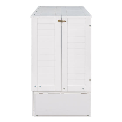 Queen Size Mobile Murphy Bed with Drawer and Little Shelves on Each Side,White