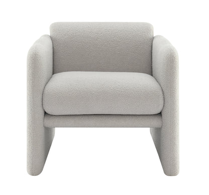 Arm Chair with waved arms, Metal decoration on both side arms, Accent chair for Primary Living Space,Living room,Bedroom, Teddy Fabric, Light Grey