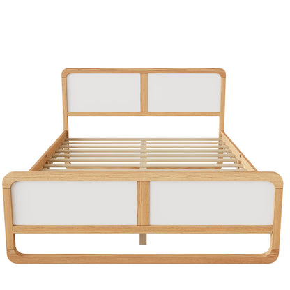 Modern Style Queen Size Solid Wood Platform Bed for  Kids, Teens, Adults, No Need Box Spring, Walnut and White