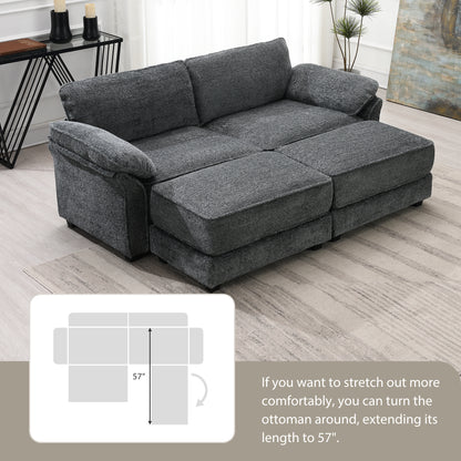 Free Combination Modular Convertible Sectional Sofa Bed Set, 4 Seat Upholstered Sleeper Corner Couch, Deep-Seat Loveseat with Ottoman for Living Room, Office, Apartment,2 Colors