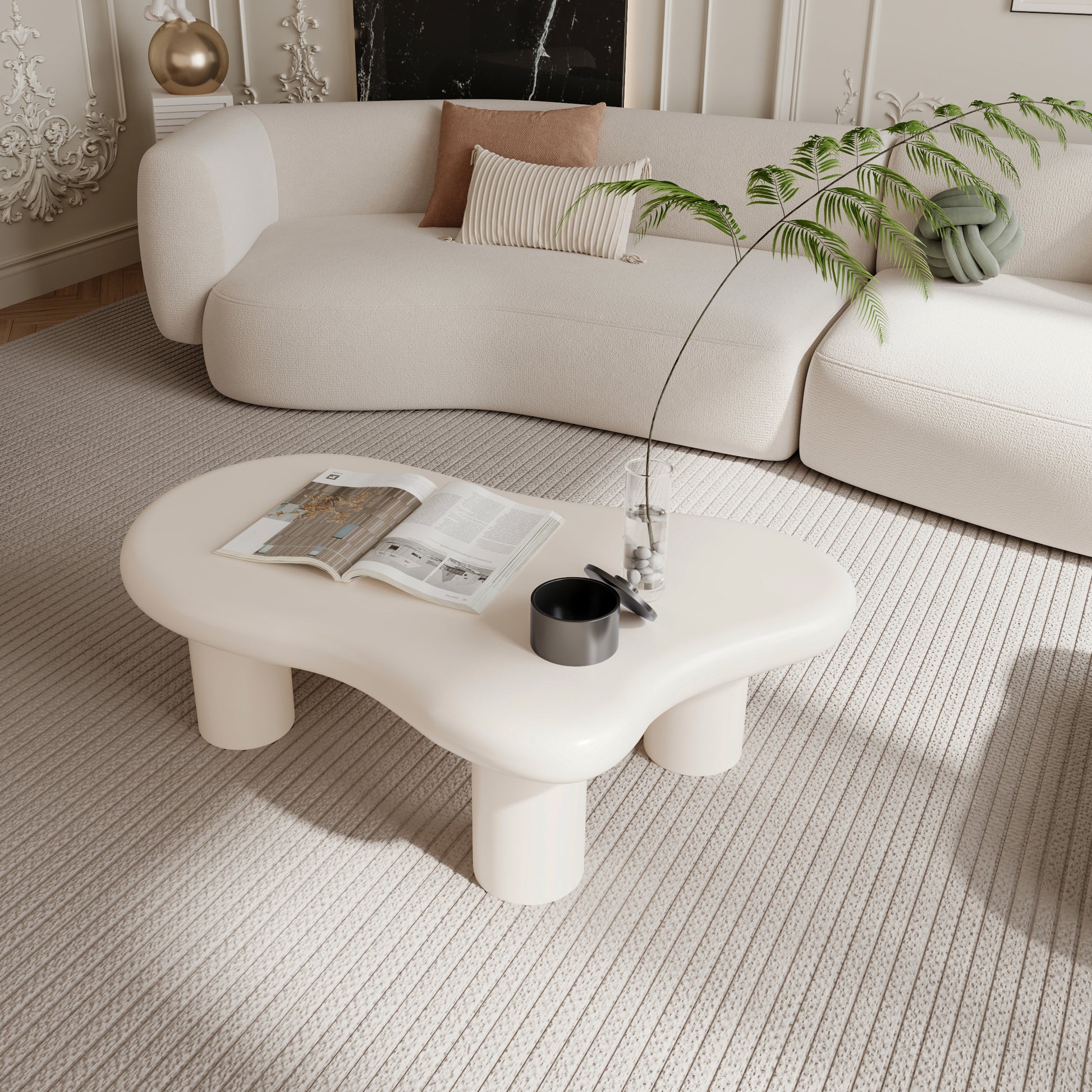 40 Inch Cream Cloud Shaped Coffee Table for Living Room