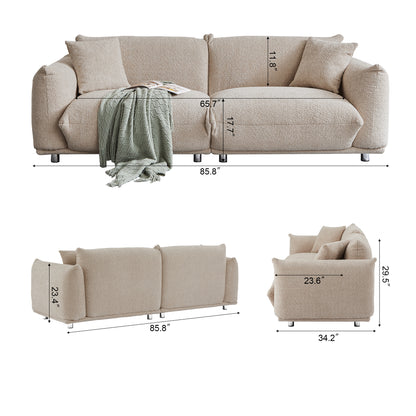 Oversized Loveseat Sofa for Living Room, Sherpa Sofa with Metal Legs, 3 Seater Sofa, Solid Wood Frame Couch with 2 Pillows, for Apartment Office Living Room - Camel