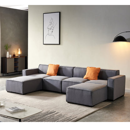 Modular U Shape Sectional Fabric Sofa (Grey)