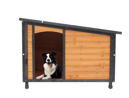 46"Dog House Outdoor & Indoor Wooden Dog Kennel for Winter with Raised Feet Weatherproof for Large Dogs(Gold red and black)PVC waterproof roof(L) - Groovy Boardz
