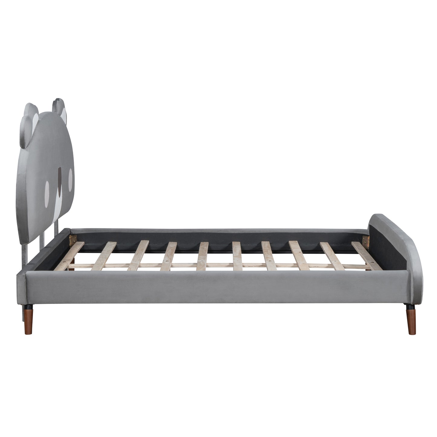 Full Size Upholstered Platform Bed with Koala-Shaped Headboard, Gray