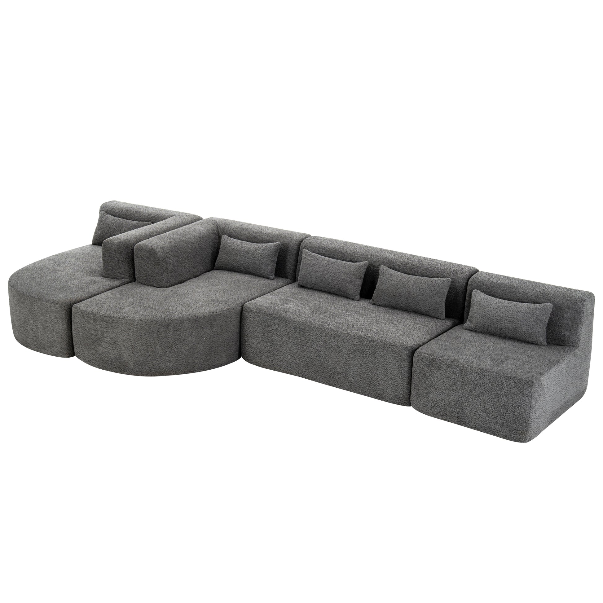 143.7" Upholstered Sofa Free-combined Sofa Couch with Two Chaise Lounge and Five Back Pillows for Living Room, Light Gray