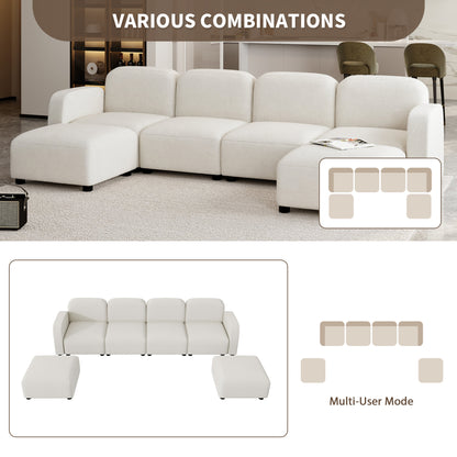 [New]116*58" Velvet Modular Sectional Sofa,U Shaped Reversible Couch Set,Free Combination,6 Seat Sleeper Cloud Sofa Bed with Ottoman,Convertible Oversized Indoor Furniture Pieces for Living Room,Beige