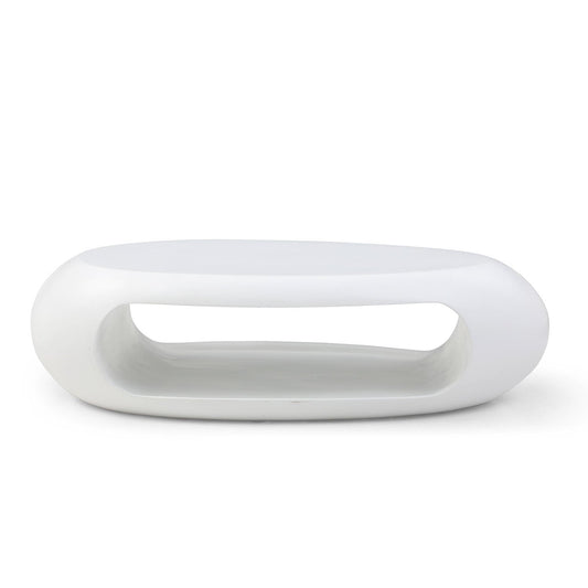 47.24'' Modern Oval Coffee Table, Sturdy Fiberglass Center Cocktail Table Tea Table for Living Room, White, No Need Assembly - Groovy Boardz