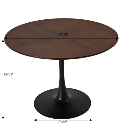 47.24"Modern Round Dining Table,Four Patchwork Tabletops with OAK Color Solid Wood Grain Table Top,Metal Base Dining Table, End Table Leisure Coffee Table - Groovy Boardz