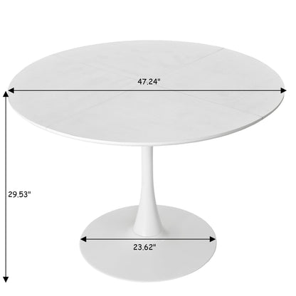 47.24"Modern Round Dining Table,Four Patchwork Tabletops with White Color Solid Wood Grain Table Top,Metal Base Dining Table, End Table Leisure Coffee Table - Groovy Boardz