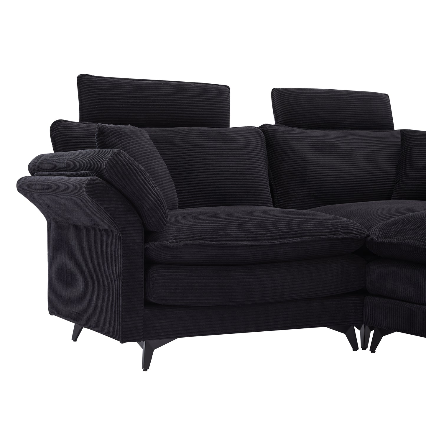 [VIDEO/New] Deep Seat Sectional Sofa, Comfortable Cloud Sofa with Ottomans, loveseat Sofa, 85.8''Modern Corduroy Upholstered Sectional Sofa for Living Room, Apartment, Studio, Office (Black).