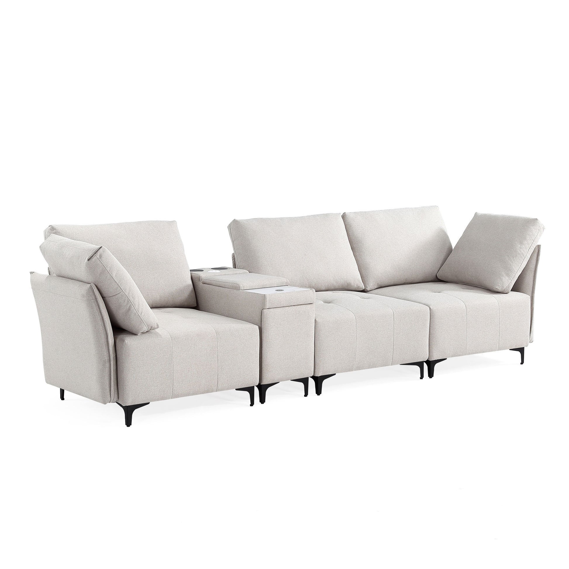 Modular Sectional Sofa,Multifunctional Couches for Living Room with Storage, mid console with speaker and storage,2 USB port and 1 type-C ,wireless charging ceramic top,aluminum cup holder.