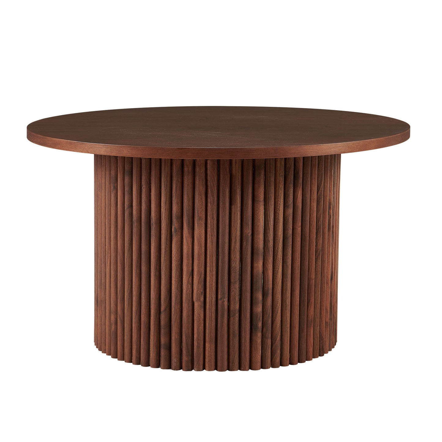 Walnut Wood Veneer Tabletop 27.56 Inch Round Coffee Table, Farmhouse Circle Coffee Table MDF Table-top with Metal Base, Sofa Side Table for Living Room, Reception Room