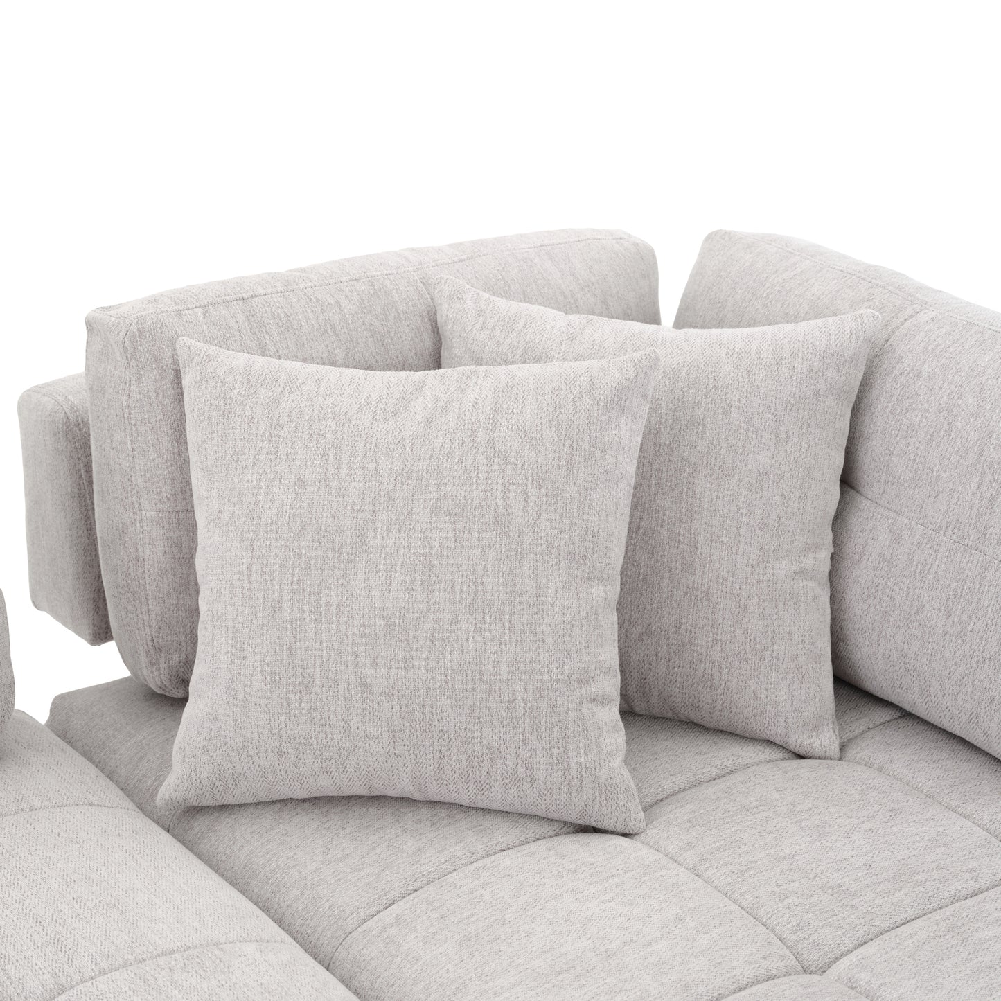 91.73" L-shaped Sofa Sectional Sofa Couch with 2 Stools and 2 Lumbar Pillows for Living Room, Light Grey