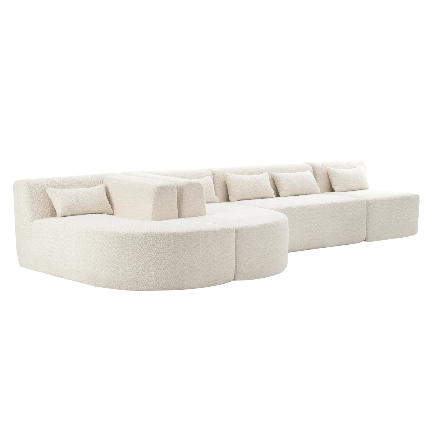 143.7" Upholstered Sofa Free-combined Sofa Couch with Two Chaise Lounge and Five Back Pillows for Living Room, Beige