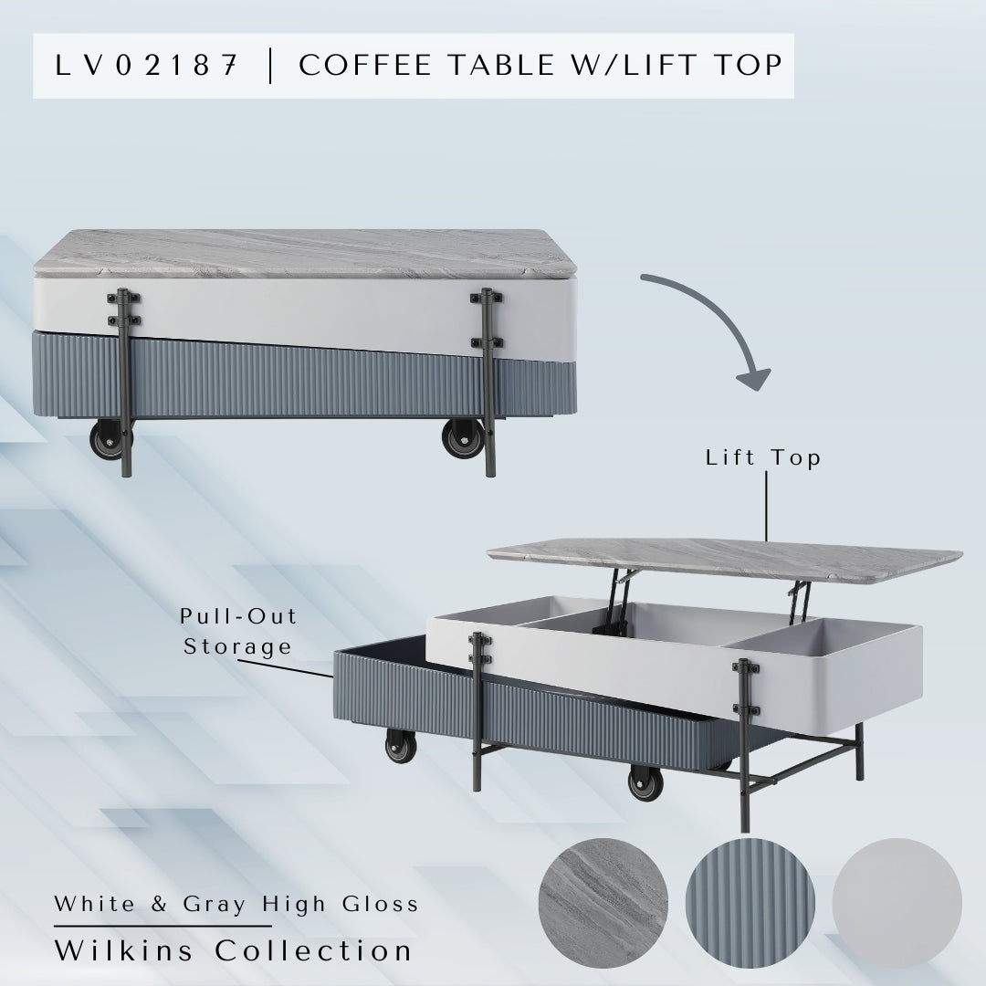 Wilkins Gray & White High Gloss Finish Coffee Table W/Lift Top