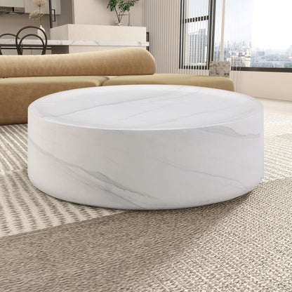 31.49'' Round coffee table,Sturdy Fiberglass table for Living Room, White, No Need Assembly.WHITE