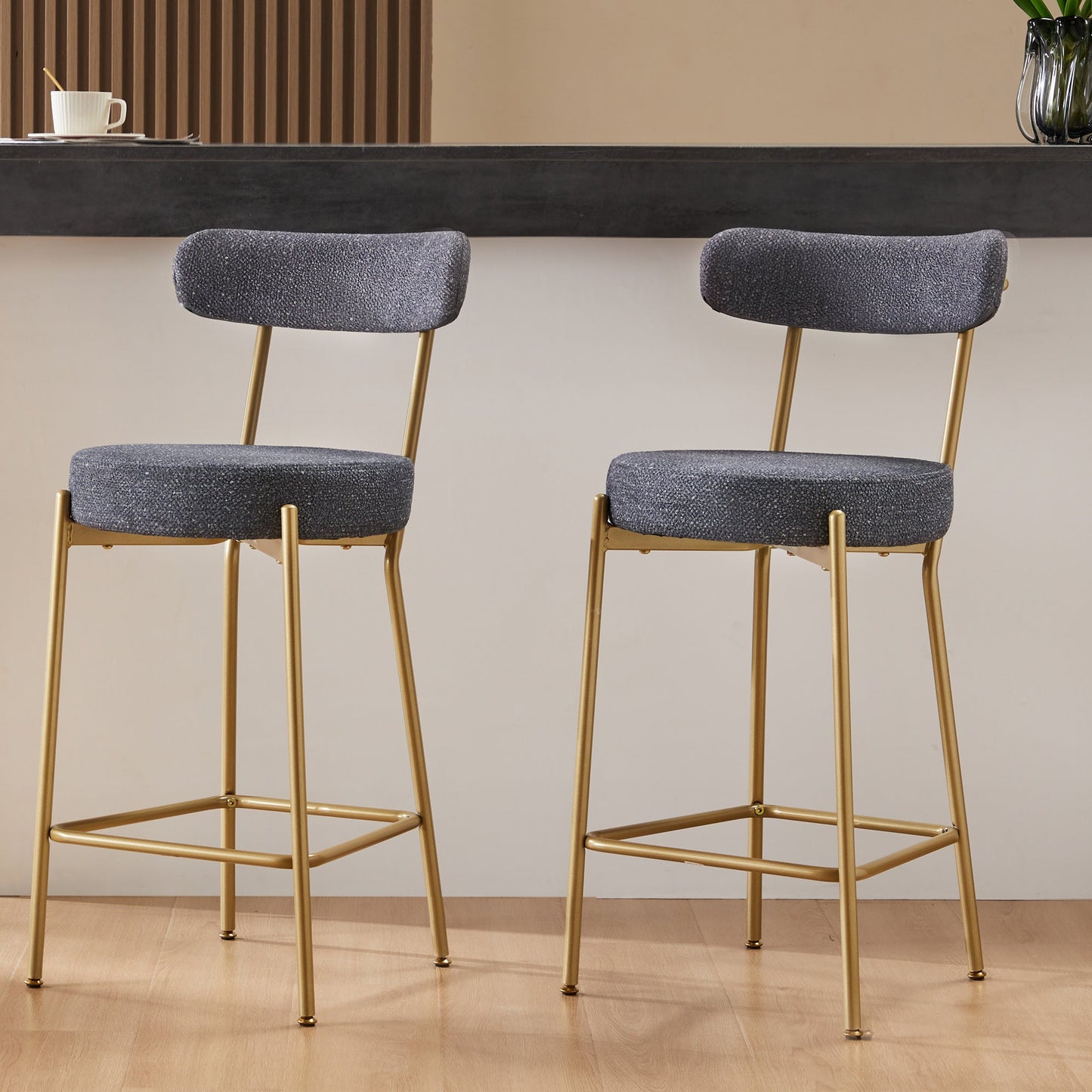 Modern Upholstered Sherpa Bar Stool Set