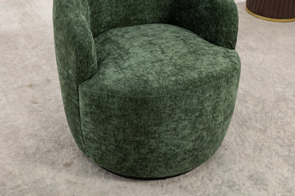 037-Chenille Fabric Swivel Accent Armchair Barrel Chair With Black Powder Coating Metal Ring,Green