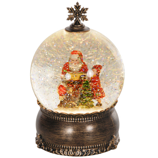 HOMCOM Christmas Snow Globe with Light, Musical Snow Globe with Swirling Glitter, Battery Operated Christmas Decoration for Holiday Party or Gift, Bronze