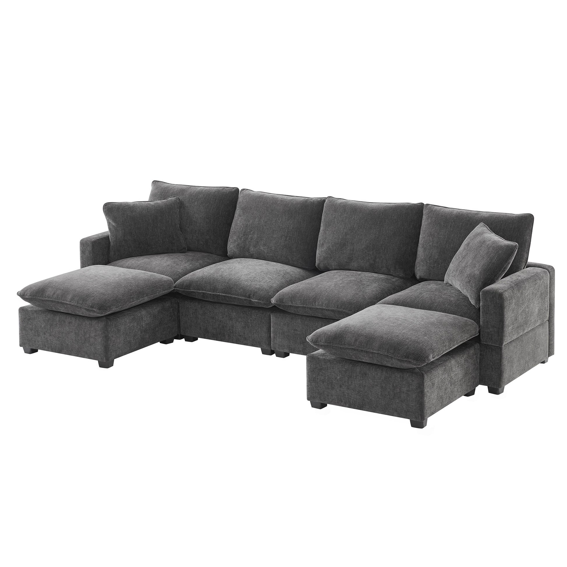 [VIDEO provided] [New] 110*57" Modern U Shape Modular Sofa, 6 Seat Chenille Sectional Couch Set with 2 Pillows Included, Freely Combinable Indoor Funiture for Living Room, Apartment, Office, 2 Colors