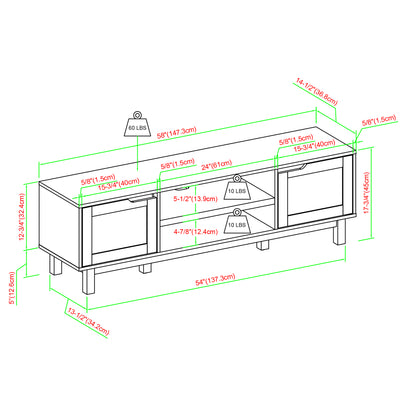 Modern 2-Door Open Storage TV Stand for TVs up to 65 inches – Solid Black