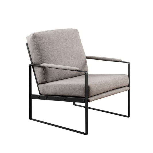 Contemporary Square Metal Frame Accent Chair – Mushroom / Black