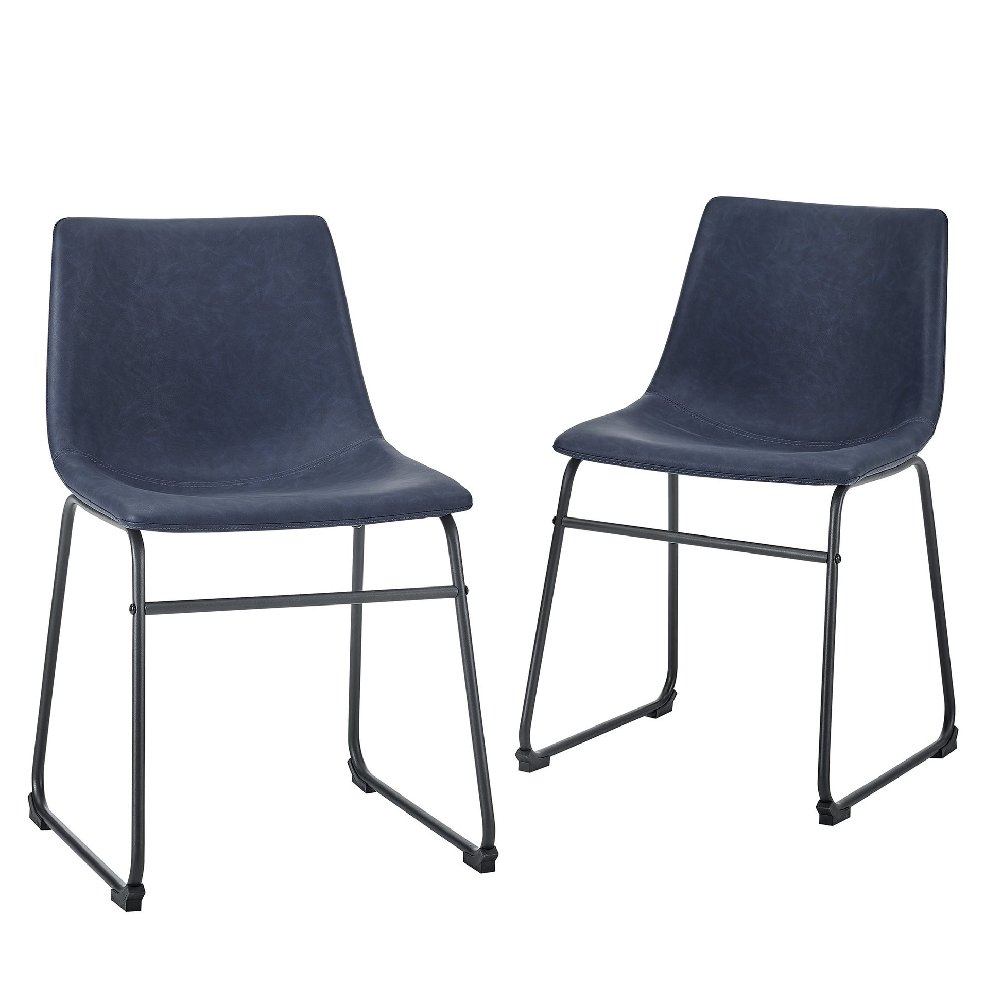 Industrial Faux Leather Dining Chairs, Set of 2 - Blue