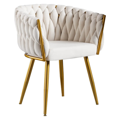 Dining Chairs Set of 2, Modern Woven Upholstered Dining Chairs with Gold Metal Legs,Luxury Tufted Dining Chairs for Living Room, Bedroom, Kitchen