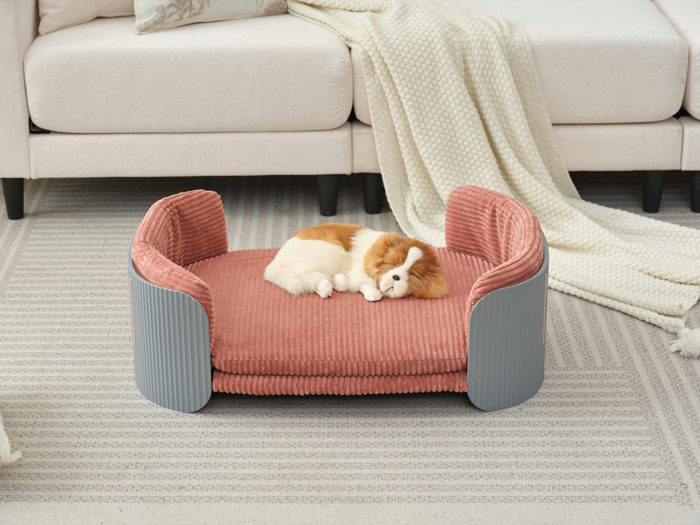 Scandinavian style Cat Couch Bed, Pet Sofa for Indoor Cats PP Indoor Pet Furniture Elevated Cat Beds with Removable Mattress Cover Suitable for Kitty, Puppy or Small Animal  Brand Design  Grey+Pin