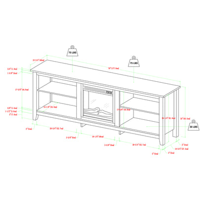 Modern Transitional Wood 70" Fireplace TV Stand for 80" TVs with 2 Shelves - Espresso